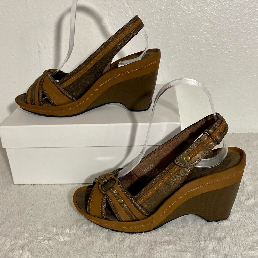 Privo by Clarks Brown Leather Slingback Wedge Sandals Women’s Size 6 - Picture 2 of 10